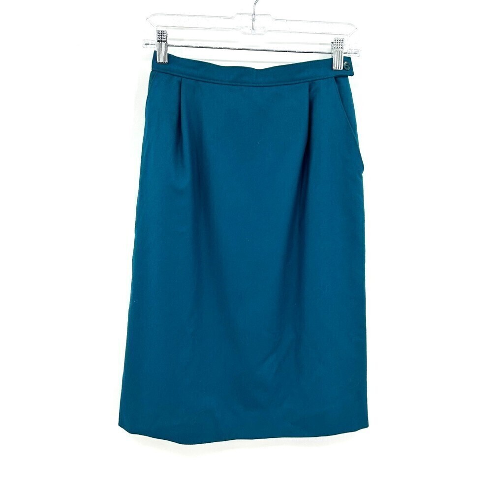 PENDLETON Teal Blue Green 100% Virgin Wool Knee Length Skirt Size XS Petite